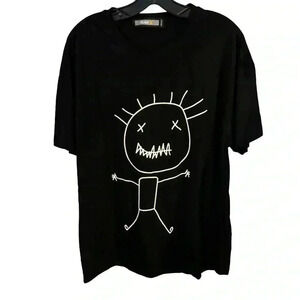 NWOT Raw Men’s Black Tee With White Graphic Stick Figure Short Sleeve Size M